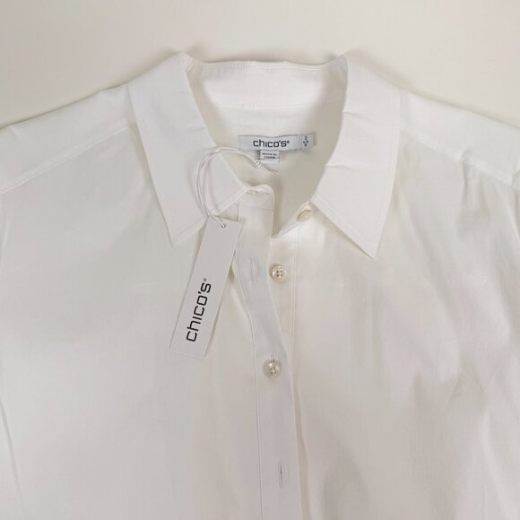 Chico’s Poplin Long Sleeve Cropped Shirt, White (Alabaster), US 12, Chico’s 2 - Picture 8 of 9